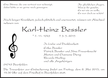 Traueranzeige von Karl-Heinz Bessler von Odenwälder Echo