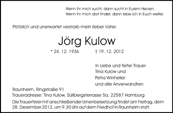 Traueranzeige von Jörg Kulow von Rüsselsheimer Echo, Groß-Gerauer-Echo, Ried Echo