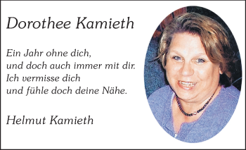 Traueranzeige von Dorothea Kamieth von Darmstädter Echo, Odenwälder Echo, Rüsselsheimer Echo, Groß-Gerauer-Echo, Ried Echo