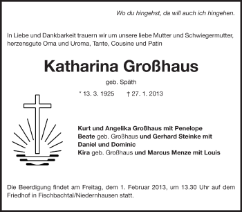Traueranzeige von Katharina Großhaus von Echo-Zeitungen (Gesamtausgabe)