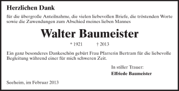 Traueranzeige von Walter Baumeister von Echo-Zeitungen (Gesamtausgabe)