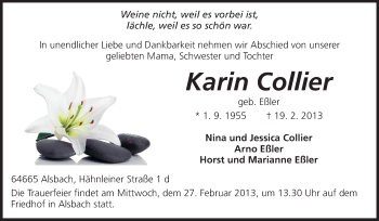 Traueranzeige von Karin Collier von Echo-Zeitungen (Gesamtausgabe)