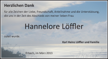 Traueranzeige von Hannelore Löffler von Odenwälder Echo