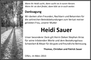 Traueranzeige von Heidi Sauer von Odenwälder Echo