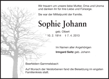 Traueranzeige von Sophie Johann von Odenwälder Echo