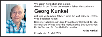 Traueranzeige von Georg Kunkel von Odenwälder Echo