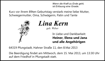Traueranzeige von Lina Kern von Echo-Zeitungen (Gesamtausgabe)