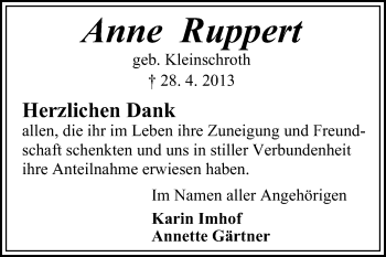 Traueranzeige von Anne Ruppert von Odenwälder Echo