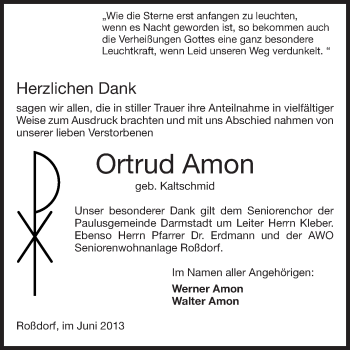 Traueranzeige von Ortrud Amon von Echo-Zeitungen (Gesamtausgabe)