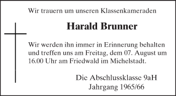 Traueranzeige von Harald Brunner von trauer.echo-online.de