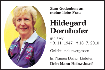 Traueranzeige von Hildegard Dornhofer von Odenwälder Echo