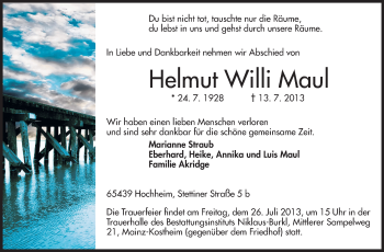 Traueranzeige von Helmut Willi Maul von Echo-Zeitungen (Gesamtausgabe)