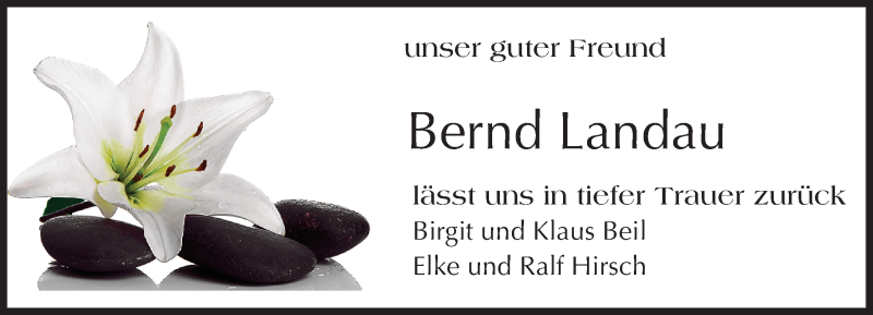 Traueranzeige für Bernd Landau vom 24.08.2015 aus trauer.echo-online.de