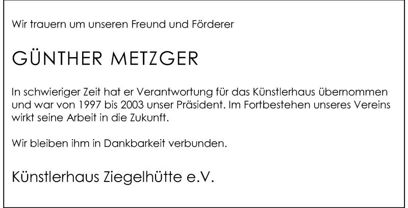  Traueranzeige für Günther Metzger vom 22.08.2013 aus Echo-Zeitungen (Gesamtausgabe)