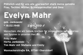 Traueranzeige von Evelyn Mahr von Echo-Zeitungen (Gesamtausgabe)