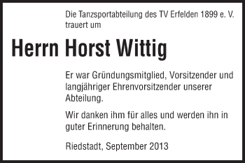 Traueranzeige von Horst Wittig von Rüsselsheimer Echo, Groß-Gerauer-Echo, Ried Echo