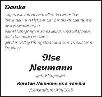 Traueranzeige von Ilse Neumann von Echo-Zeitungen (Gesamtausgabe)