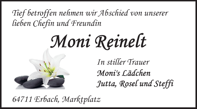  Traueranzeige für Moni Reinelt vom 15.10.2013 aus Odenwälder Echo