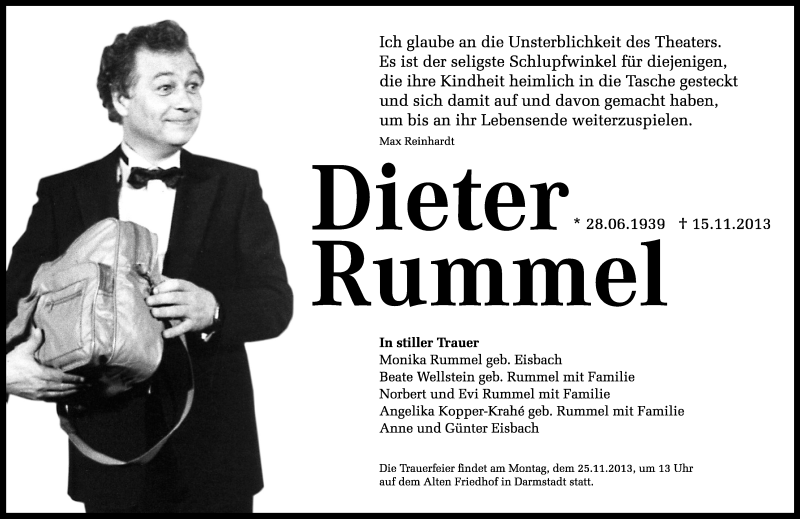  Traueranzeige für Dieter Rummel vom 20.11.2013 aus Echo-Zeitungen (Gesamtausgabe)