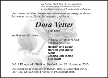 Traueranzeige von Dora Vetter von Echo-Zeitungen (Gesamtausgabe)