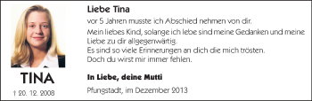 Traueranzeige von Tina Wolfram von Echo-Zeitungen (Gesamtausgabe)