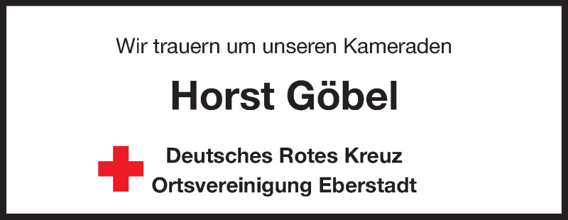  Traueranzeige für Horst Göbel vom 28.01.2015 aus Echo-Zeitungen (Gesamtausgabe)
