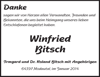 Traueranzeige von Winfried Bitsch von Echo-Zeitungen (Gesamtausgabe)