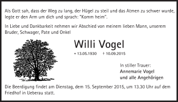 Traueranzeige von Willi Vogel von trauer.echo-online.de