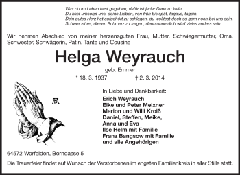 Traueranzeige von Helga Weyrauch von Rüsselsheimer Echo, Groß-Gerauer-Echo, Ried Echo