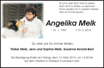 Traueranzeige von Angelika Melk von Echo-Zeitungen (Gesamtausgabe)