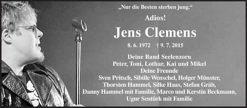  Traueranzeige für Jens Clemens vom 18.07.2015 aus Echo-Zeitungen (Gesamtausgabe)