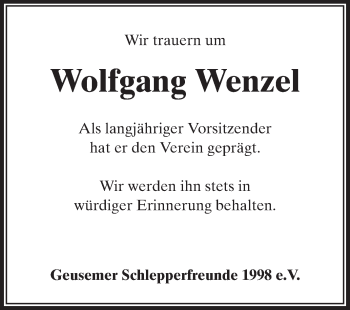 Traueranzeige von Wolfgang Wenzel von Rüsselsheimer Echo, Groß-Gerauer-Echo, Ried Echo