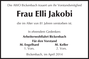Traueranzeige von Elli Jakobi von Echo-Zeitungen (Gesamtausgabe)