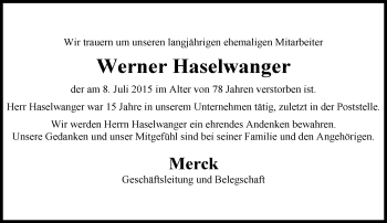 Traueranzeige von Werner Haselwanger von trauer.echo-online.de