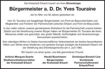 Traueranzeige von Yves Touraine von Odenwälder Echo