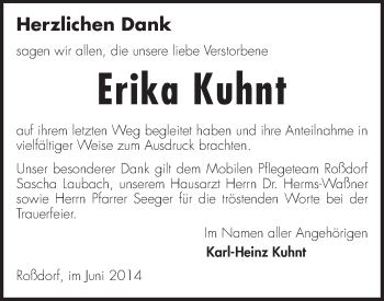 Traueranzeige von Erika Kuhnt von Echo-Zeitungen (Gesamtausgabe)