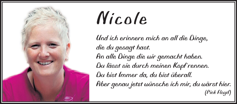  Traueranzeige für Nicole Rabanus vom 04.07.2014 aus Echo-Zeitungen (Gesamtausgabe)