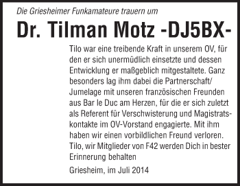 Traueranzeige von Tilman Motz von Echo-Zeitungen (Gesamtausgabe)
