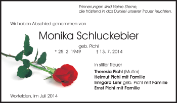 Traueranzeige von Monika Schluckebier von Rüsselsheimer Echo, Groß-Gerauer-Echo, Ried Echo