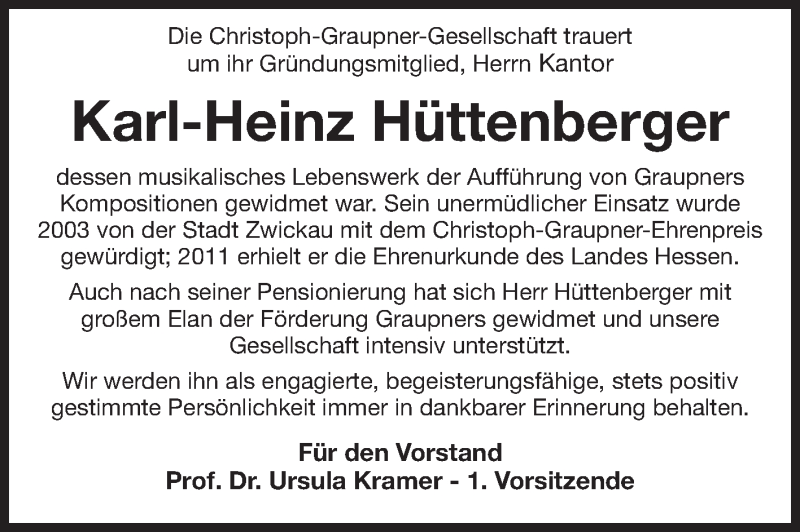  Traueranzeige für Karl-Heinz Hüttenberger vom 17.09.2014 aus Echo-Zeitungen (Gesamtausgabe)