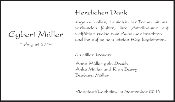 Traueranzeige von Egbert Müller von Rüsselsheimer Echo, Groß-Gerauer-Echo, Ried Echo
