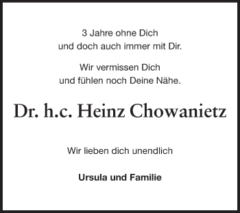 Traueranzeige von Heinz Chowanietz von Echo-Zeitungen (Gesamtausgabe)