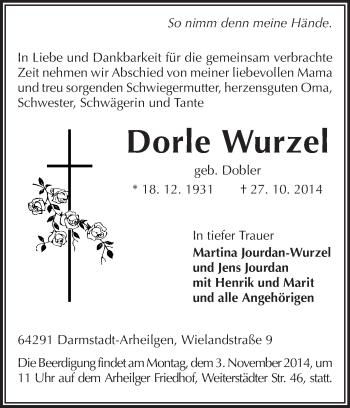 Traueranzeige von Dorle Wurzel von Echo-Zeitungen (Gesamtausgabe)