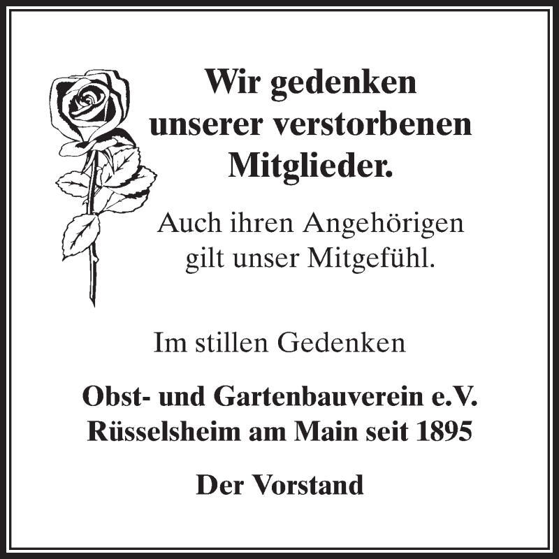  Traueranzeige für Wir gedenken unserer Mitglieder Obst- und Gartenbauverein vom 22.11.2014 aus Rüsselsheimer Echo, Groß-Gerauer-Echo, Ried Echo