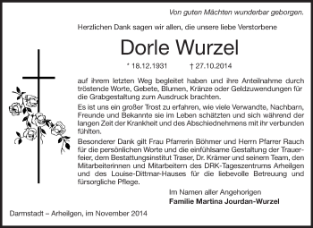 Traueranzeige von Dorle Wurzel von Echo-Zeitungen (Gesamtausgabe)