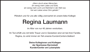 Traueranzeige von Regina Laumann von Echo-Zeitungen (Gesamtausgabe)
