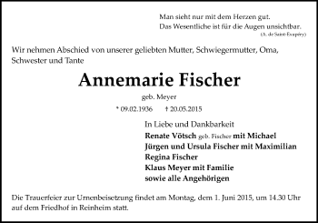 Traueranzeige von Annamarie Fischer von Echo-Zeitungen (Gesamtausgabe)