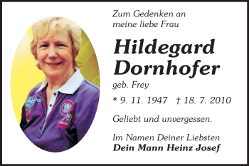 Traueranzeige von Hildegard Dornhofer von Odenwälder Echo