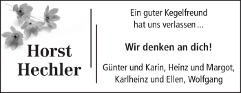 Traueranzeige von Horst Hechler von Echo-Zeitungen (Gesamtausgabe)