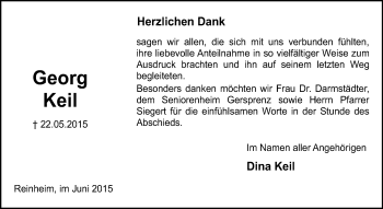 Traueranzeige von Georg Keil von Darmstädter Echo, Odenwälder Echo, Rüsselsheimer Echo, Groß-Gerauer-Echo, Ried Echo